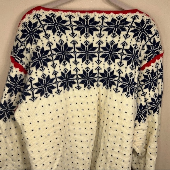 VINTAGE RARE STOWE WOOLENS NORDIC WOOL IVORY RED HOLIDAY SWEATER FAUR ISLE - Picture 8 of 14